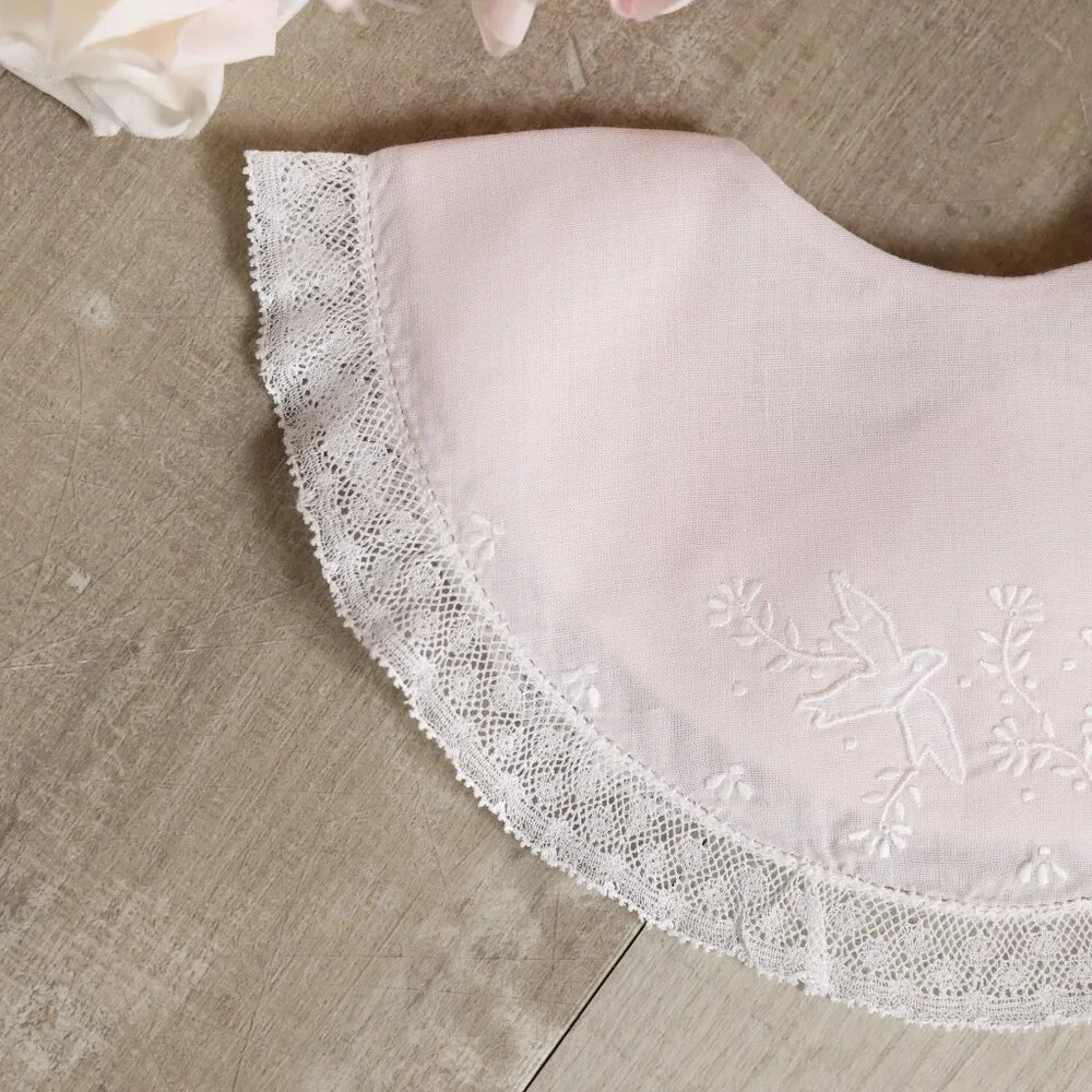 Heirloom Bib Feltman Brothers Pink Birds Bib Special Occasion French Lace NWT